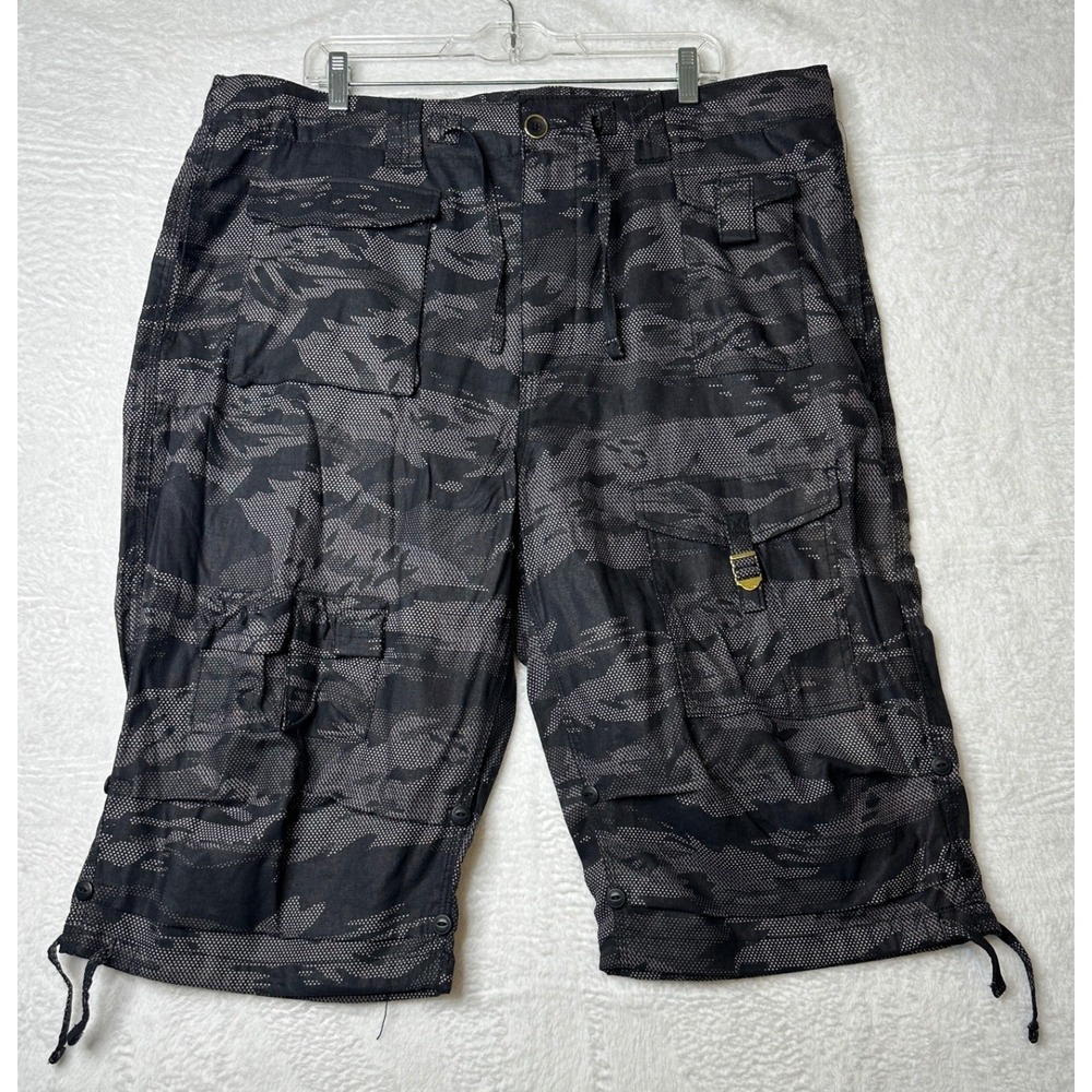 Sean John Cargo Shorts Mens 40 Titanium Camo Linen Blend Drawstring NWT